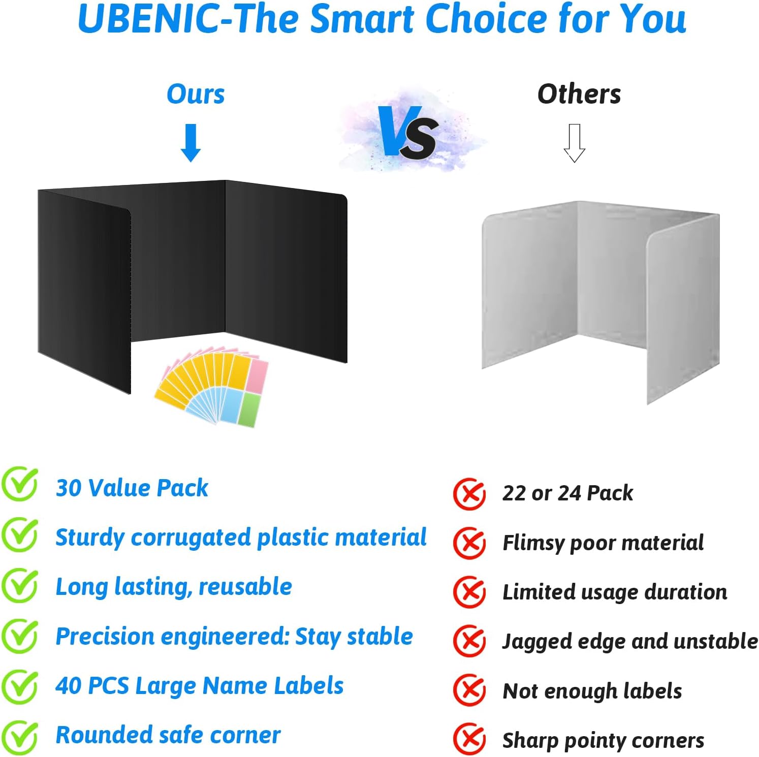 black 30-pack desk dividers for students, waterproof durable plastic study carrel dividers, easy to clean, privacy classroom shield folder boards for student desk test 30 pack