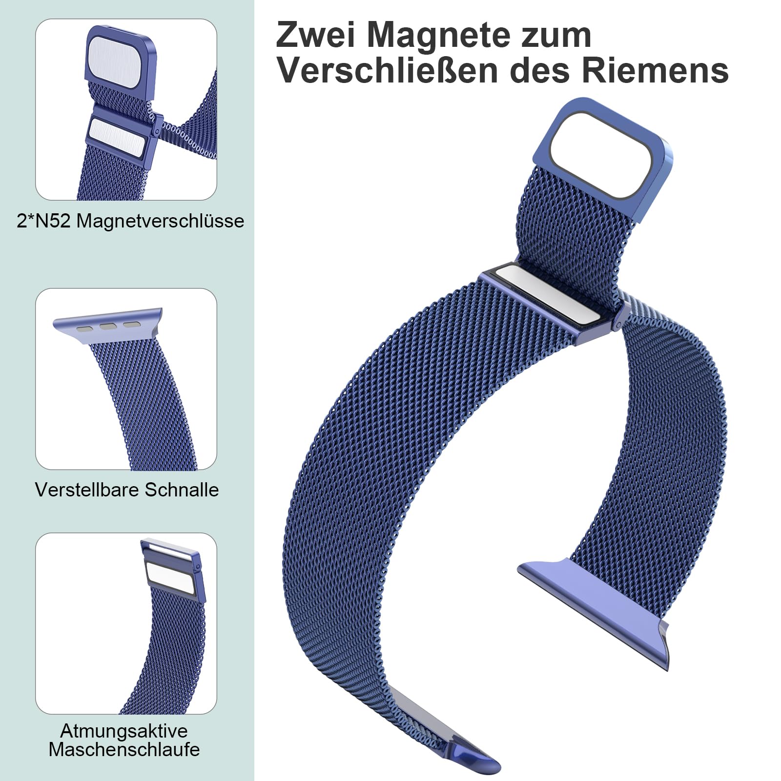 AMSKY 2 Pezzi Cinturini in Acciaio Compatibile con Cinturino Apple Watch 44 mm 46mm 40mm 45mm 41mm 42mm 38mm 49mm, Magnetico Metallo Maglia Milanese per iWatch Se Ultra Series 10 9 8 7 6 5 4 3 2 1
