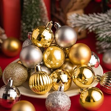 72Pcs Gold Silver Ornaments Decorative Shatterproof Hanging Christmas Balls