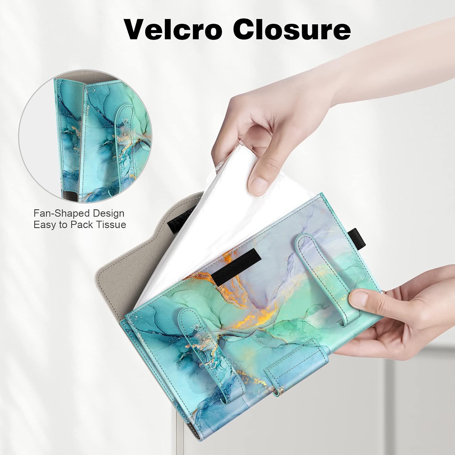 CaseBot Visor Tissue Holder - Sun Visor Napkin & Mask Holder, PU Leather Backseat Tissue Box for Truck & SUV, Emerald Marble image 3