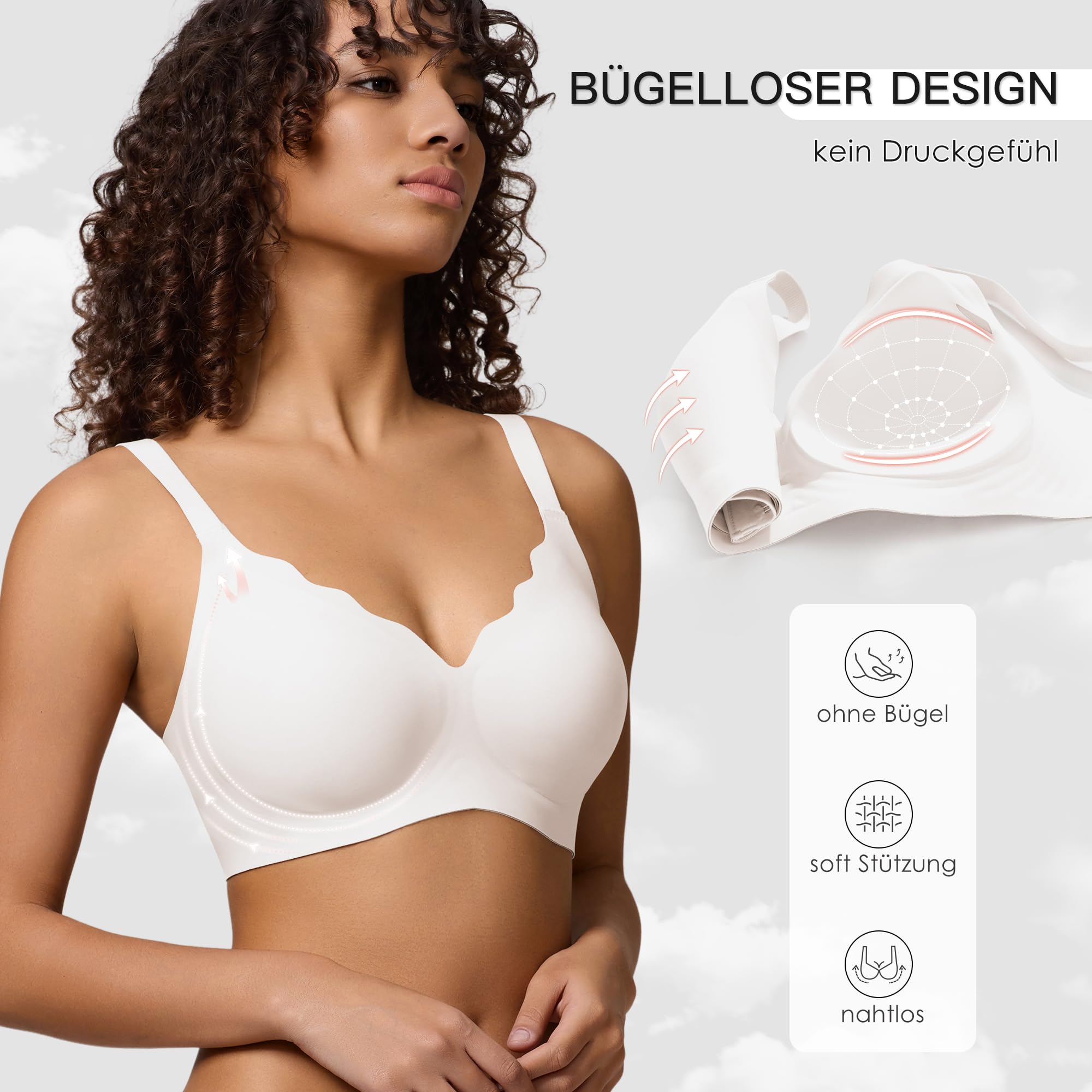 DEANGELMON BH Damen ohne Bügel Starker Halt Seamless Bügelloser BHS Bequem Komfort Push up Jelly BH Nahtloser Tshirt Bra