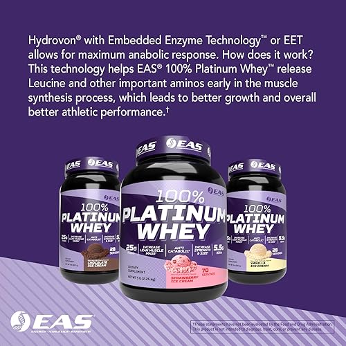 Miniatura 6 de EAS 100 proteína de suero de platino  3 proteínas de suero ultra platino  Aumenta el tamaño y la fuerza  088oz de proteína 019oz de BCAA  2 libras