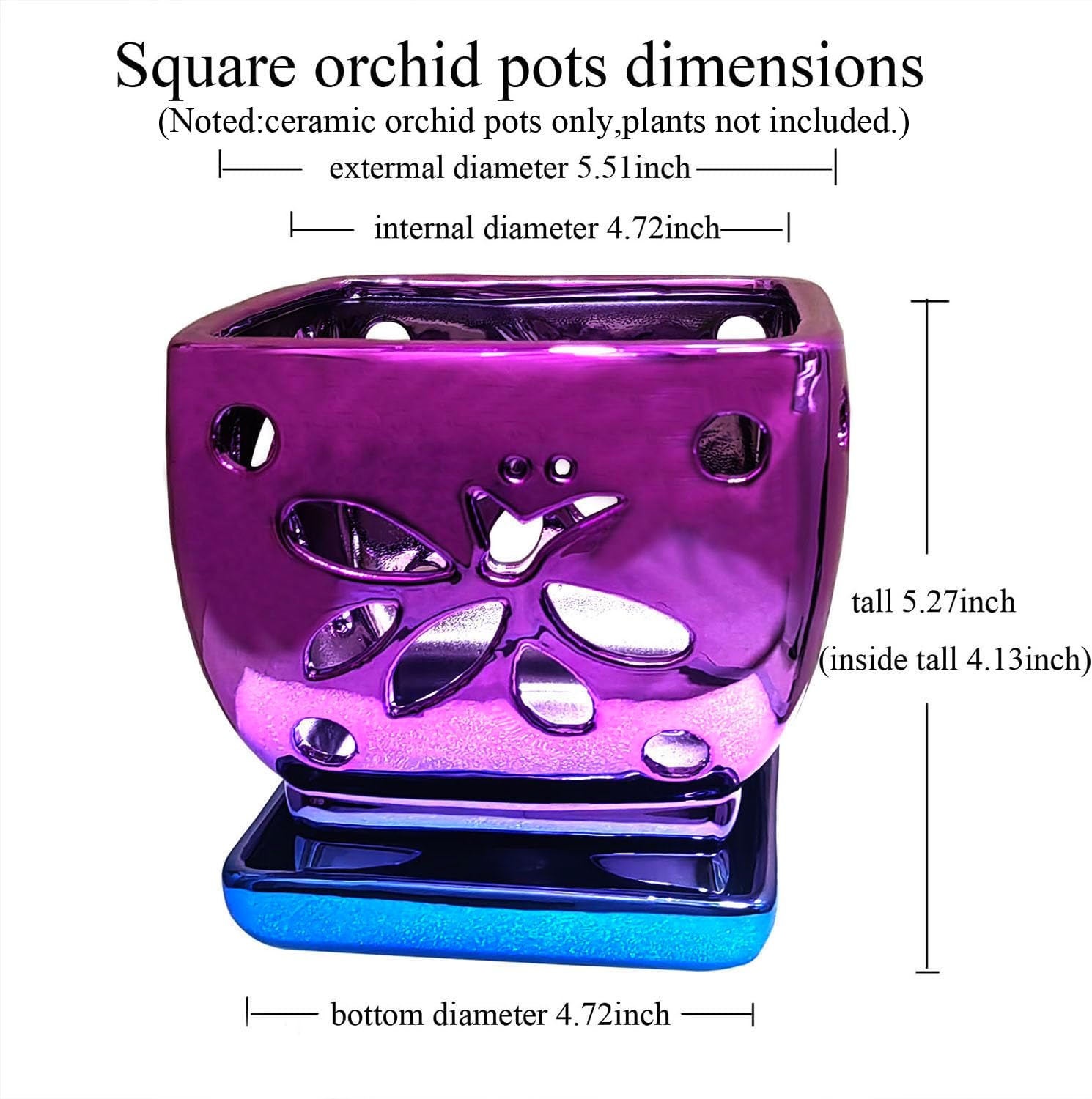 Orchid Pots with Holes Square Ceramic Orchid Planter Pots 5.5 inch (Purple)