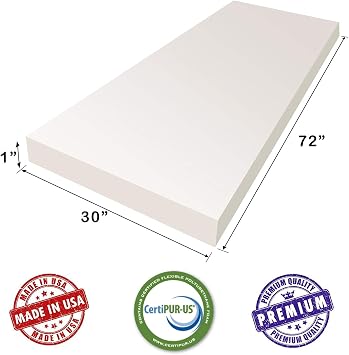 AK Trading CO. Upholstery Foam Cushion, High Density Foam Sheet - Made in USA, 1 x 30 x 72