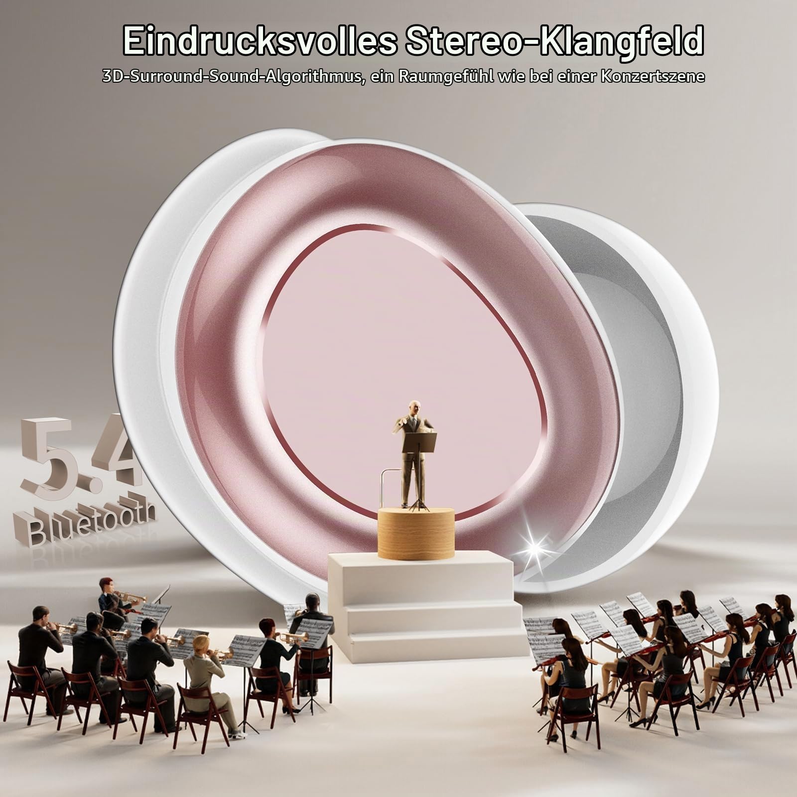 ZYHKON Bluetooth Kopfhörer, Bluetooth 5.4 Schlafkopfhörer In Ear mit Touchscreen, 48H Spielzeit Mini Kopfhörer mit HiFi Sound/5 EQ-Modi/ENC Noise Cancelling, Wireless Ohrhörer für Seitenschläfer Rosa | Mini Flaches Design, HiFi Sound, 5 EQ-Modi, ENC Noise
