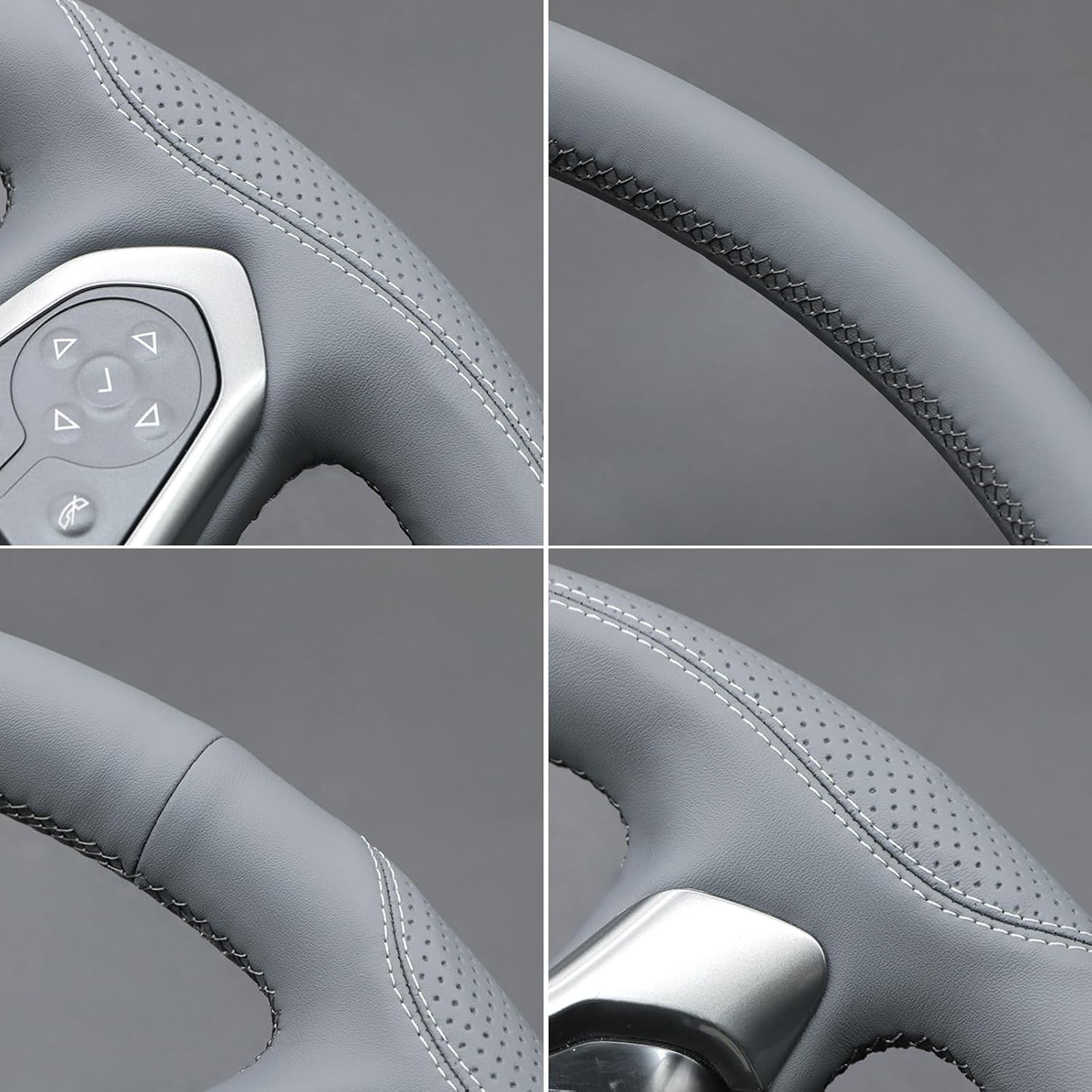 MEWANT Hand Stitch Grey Faux Leather Steering Wheel Cover for Chevy Silverado 1500 Suburban Tahoe Chevy Truck Accessory