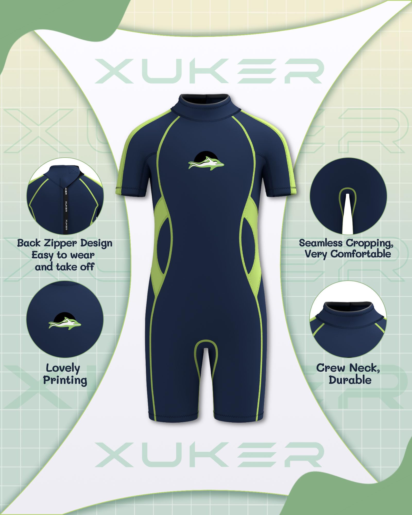 XUKER Kids Wetsuit for Boys Girls Toddlers 3mm Shorty Wet Suit Neoprene Back Zip Thermal Wetsuits for Teens Scuba Dive Swimming Boating Snorkeling