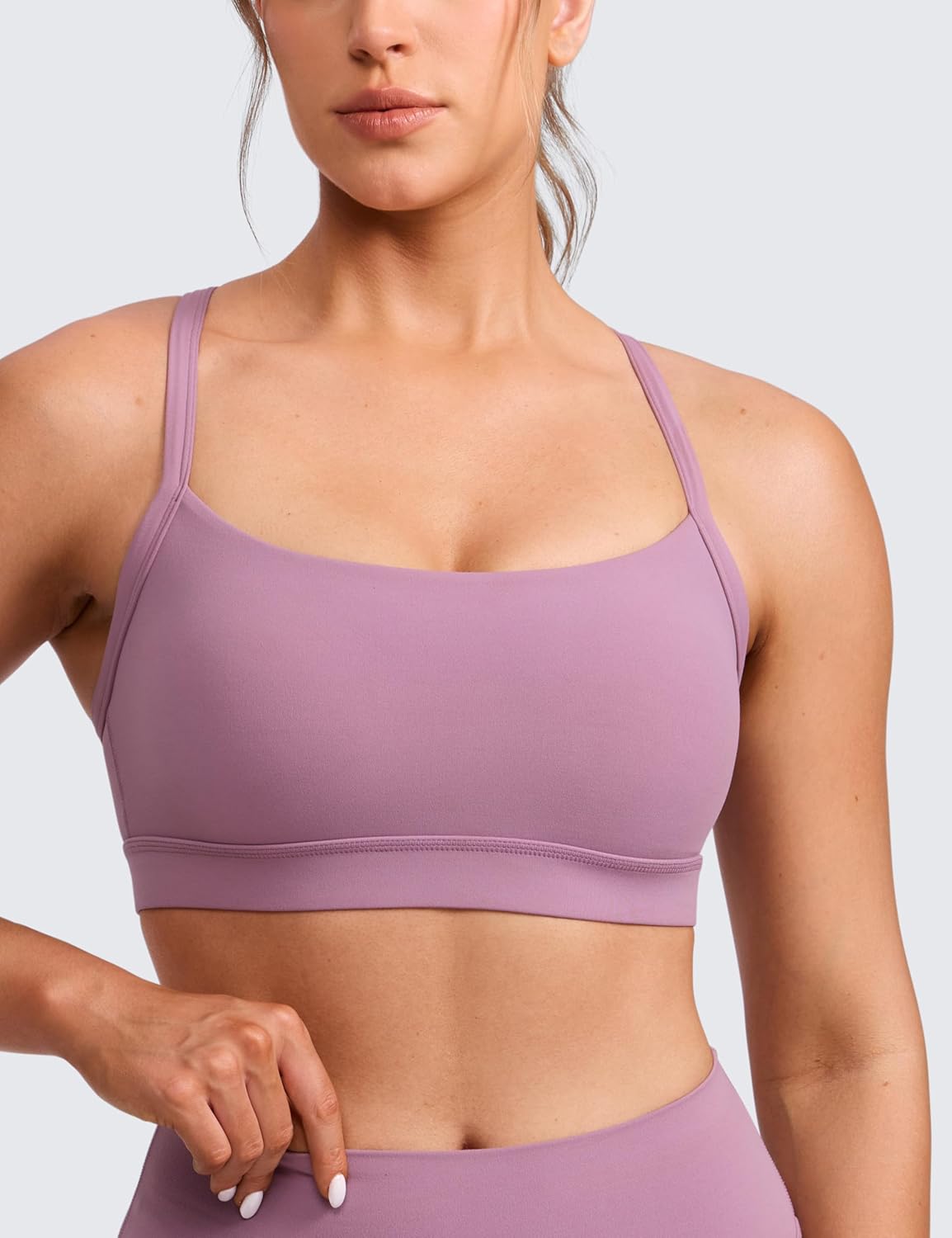 CRZ YOGA Butterlift Cut-Out Cross Back Sports Bras for Women - Medium Impact Adjustable Thin Straps Pilates Padded Gym Tops