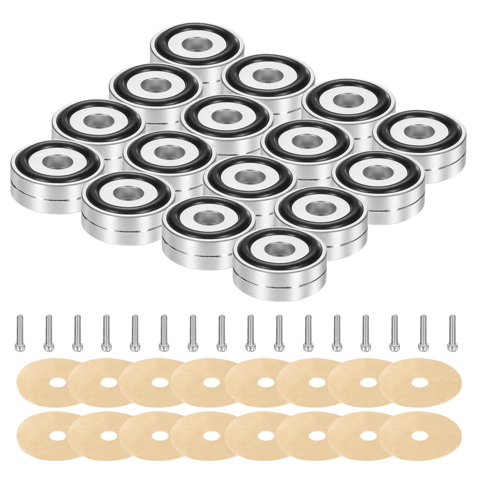QUARKZMAN 16 Pz Pad di Isolamento per Subwoofer, 40x15mm Pad di Isolamento per Altoparlanti Piedini Spike per Altoparlanti Tornio Audio Studio Monitor Pad di Isolamento, Viti M4 Argento