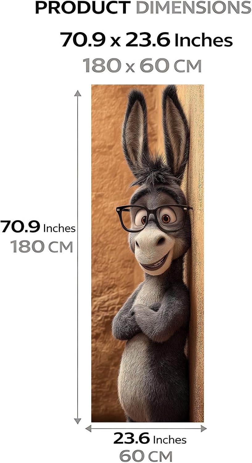 Donkey Refrigerator Wrap Peel and Stick, Funny Animal Fridge Door Sticker, Removable Waterproof Self Adhesive Vinyl Refrigerator Wrap Cover, Kitchen Appliance Decor 23.6 x 70.9 Inch