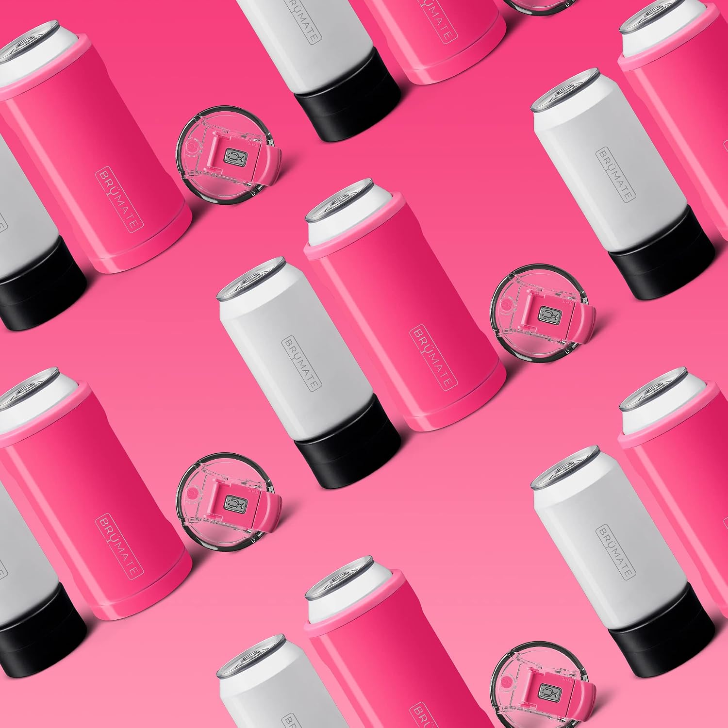 BrüMate Hopsulator Trio 3-in-1 Insulated Can Cooler for 12oz / 16oz Cans + 100% Leak Proof Tumbler with Lid | Can Coozie Insulated for Beer, Soda, and Energy Drinks (Neon Pink)