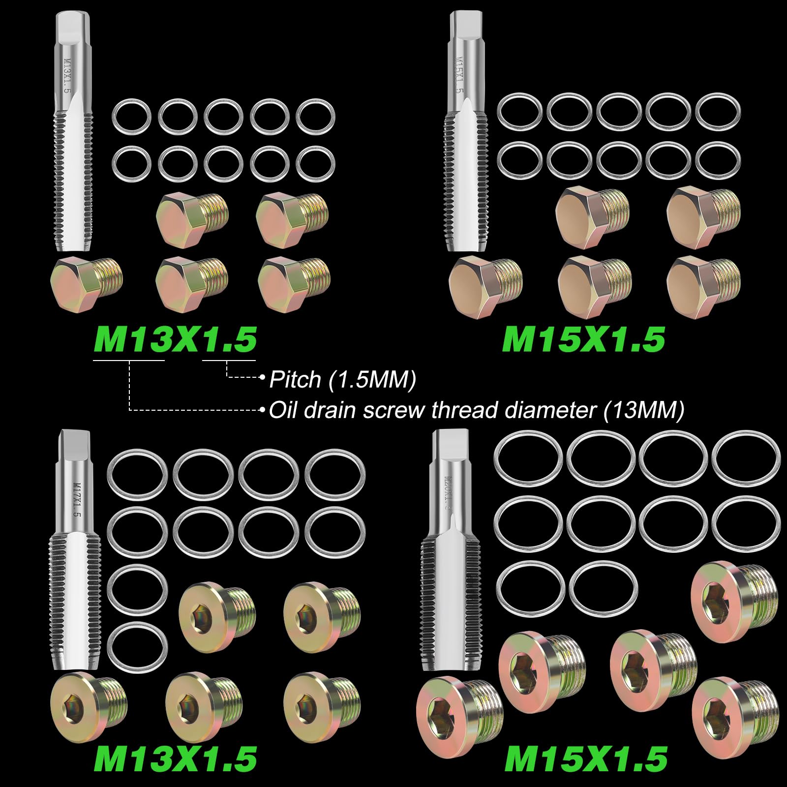 Kit di riparazione per tappo di scarico dell'olio da 64 pezzi, kit di strumenti per la riparazione della filettatura della coppa dell'olio, kit di strumenti speciali per la riparazione