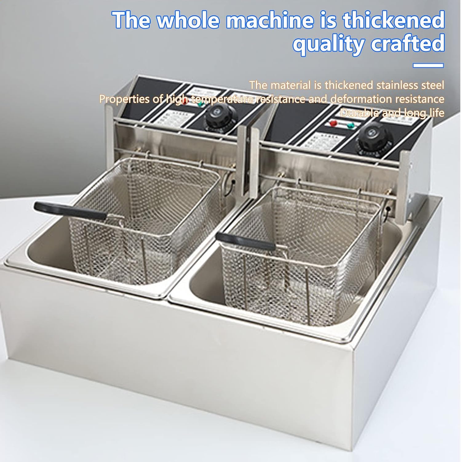 Stainless Steel deep Fryer with - Baskets -6 liters - Thermostat 50°-200°C - Timer -Cool Touch Handle - Thermal Protection Device - Status LED - Anti-heatingStainless st，82.5 * 50 * 40cm