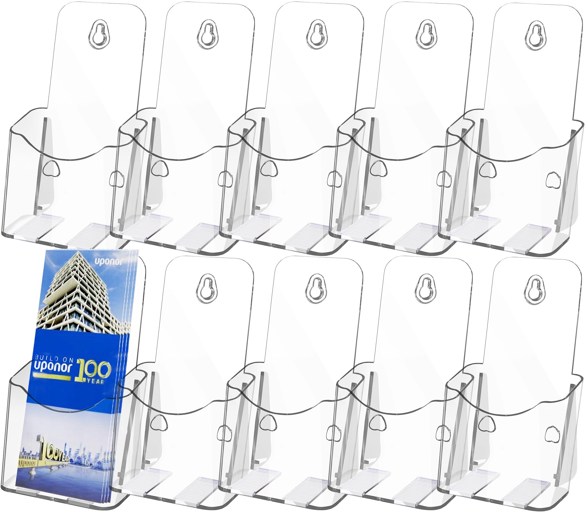 Jeffbaubl Clear 10 Pack Acrylic Brochure Holder,4 X 7.9 Inches Plastic Flyer Display Stand, Literature Holder,Pamphlet Holder Desk Or Wall Mount,Flyer Holder For Vendors Trifold Brochure Pamphlet Booklets