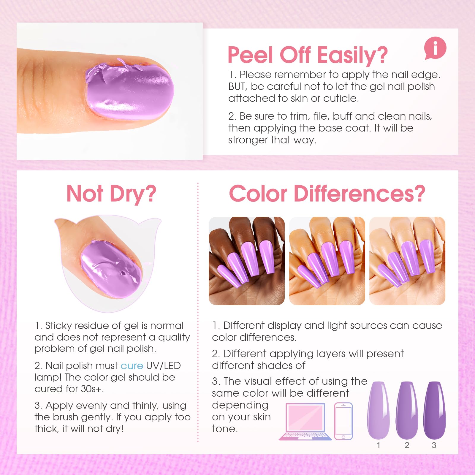ROSALIND Zestaw Startowy do Paznokci żelowych, 8 + 2 Sztuki Biały Różowy Niebieski Fioletowy Żel z lampą UV, Startowy Zestaw Upominkowy do Manicure dla Początkujących