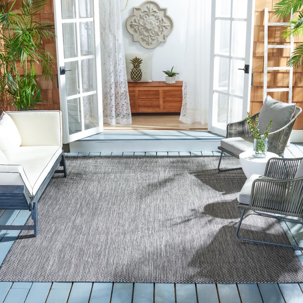 SAFAVIEH Washable Rug Outdoor Courtyard Collection - 10' x 14', Black & Beige, Non-Shedding & Easy Cleaning, Ideal for Patio, Backyard, Mudroom (