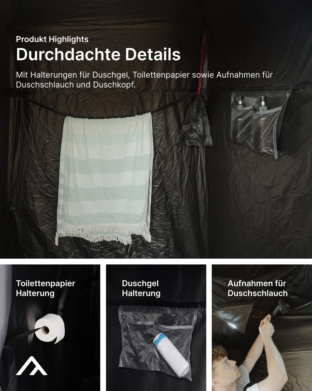 qeedo Quick Shower Cabin - Duschzelt Camping mit Boden - blickdichtes Pop-Up Umkleidezelt - Camping Privatzelt mit Quick-Up-System, WC Zelt mit Toilettenpapier- und Duschgel-Halterung