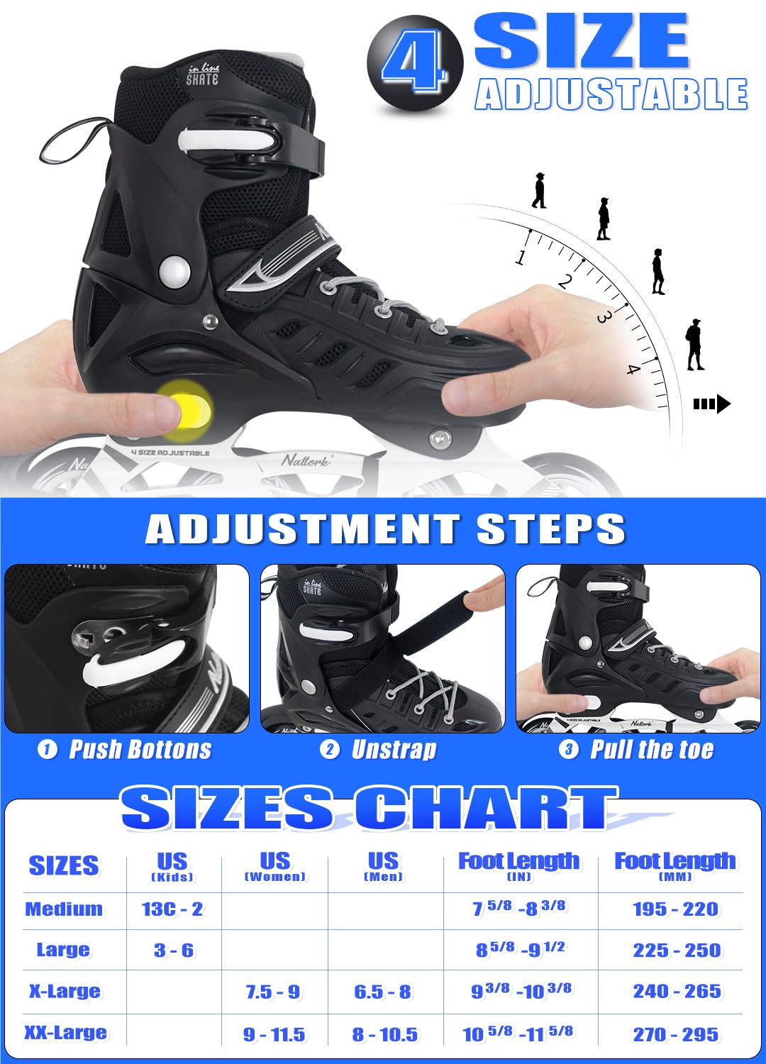 Patines en Línea Ajustables para Niños Niñas Hombres Mujeres Principiantes