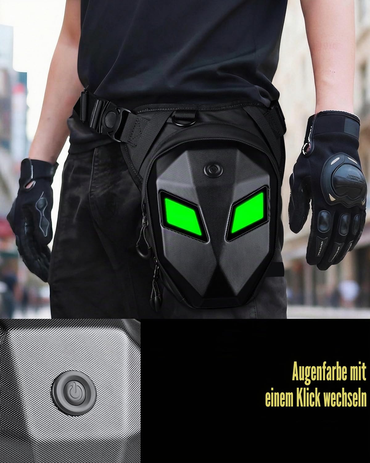 Devil's Eyes Motorrad-Beintasche für Damen & Herren, abnehmbare Gurte, Hartschale, multifunktional für Outdoor, Radfahren & Laufen, mit Mehreren Fächern (Powerbank Nicht enthalten)