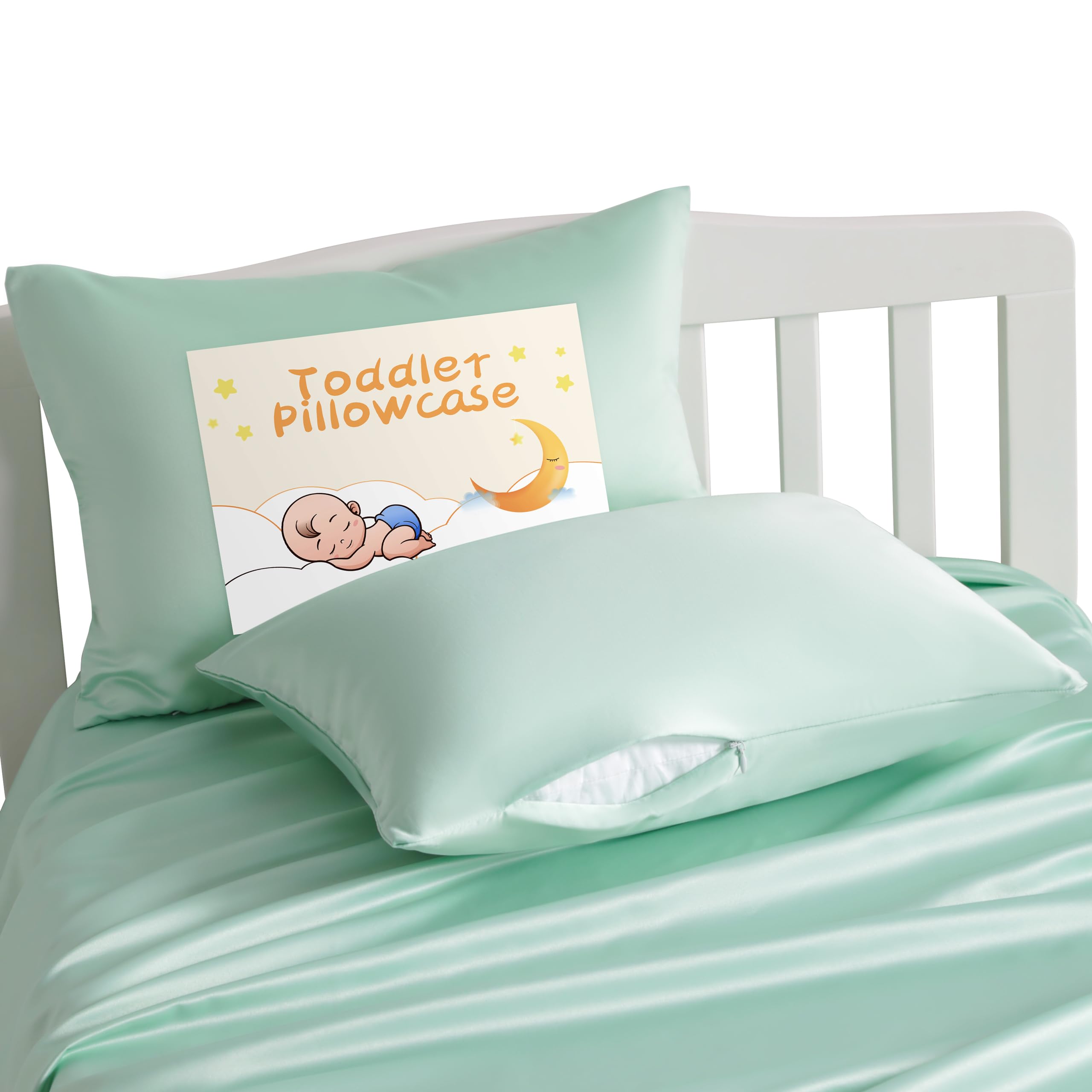 NTBAY Zippered Silk Satin Toddler Pillowcases - 2 Pack Hidden Zipper 13x18 Pillowcases - Luxury and Silky Baby Travel Pillow Covers, Cyan