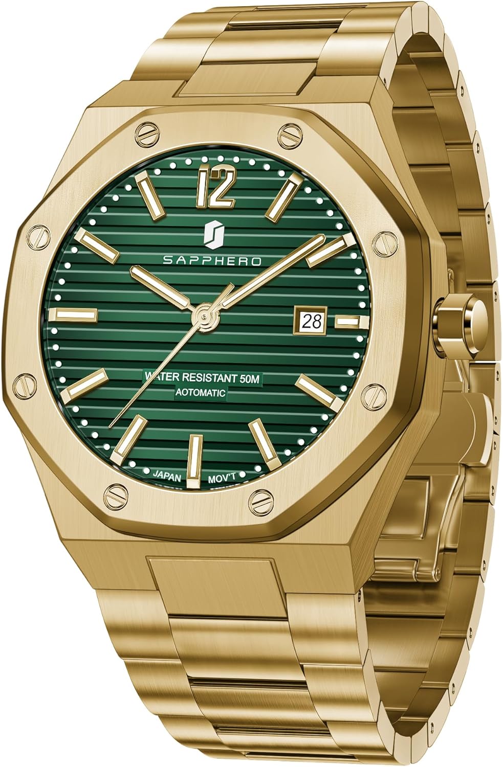 SAPPHERO Mens Watches 50M Waterproof, Men's Mechanical Automatic Watch, Modern Stylish Business Stainless Steel Strap Watch for Men with Date Elegant Mens Gift