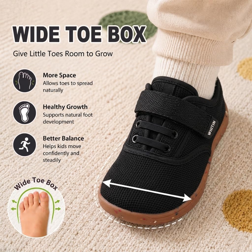 WHITIN Toddler/Little Kids Wide Toe Box Barefoot Shoes + Minimalist Sneakers for Boys Girls + Zero Drop Sole