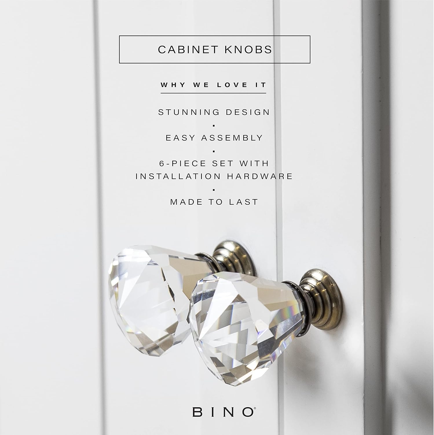 BINO 6-Pack Crystal Drawer Knobs - 1.25" Diameter (32mm), Bronze - Dresser Knobs for Dresser Drawers Crystal Knobs and Pulls Handles