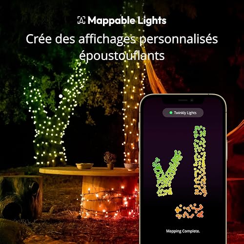Twinkly Strings 600 LED RGB+Blanc, Guirlande Lumineuse Exterieur et Intérieur, Lumières LED Multicolores, Compatible avec Alexa, Google Home, Guirlande Noël, IP44, Contrôle App, Fil Noir, 48m - 3