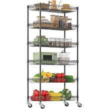 Himimi 6 Tier Rolling Storage Cart, Metal Wire Basket Rack with Wheels, Adjustable Storage Shelves Organizer Shelf for Kitchen Pantry Garage Laundry Room Bathroom, 30" W X 13.5" D X 63" H, Black