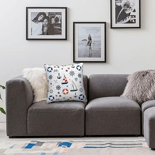 Miniatura 7 de Fundas de almohada náuticas con ancla de velero de 26 x 26 pulgadas, fundas de cojín decorativas para sofá, fundas de almohada para cojines de sala,