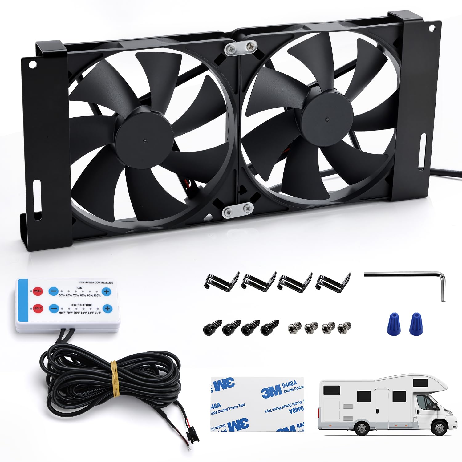 12V Rv Fridge Refrigerator Ventilation Cooling Fan 5.5 inches, Custom Mounting Bracket for American RV Side Windows, Equipped with High-Tech Remote Control (Manual/Auto Mode), Waterproof