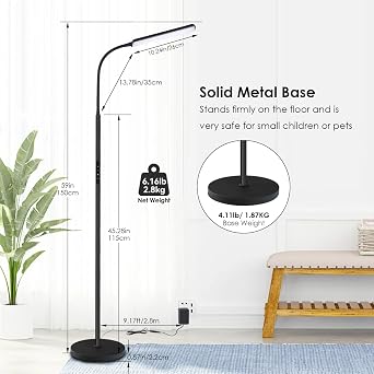 Dimunt LED Floor Lamp, Bright 15W Floor Lamps for Living Room with 1H Timer, Stepless Adjustable 3000K-6000K Colors & Brightness Standing Lamp with Remote & Touch Control Reading Floor Lamps