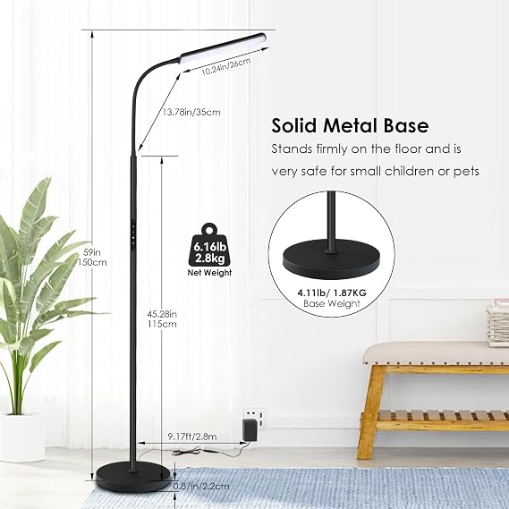 Dimunt LED Floor Lamp, Bright 15W Floor Lamps for Living Room with 1H Timer, Stepless Adjustable 3000K-6000K Colors & Brightness Standing Lamp with Remote & Touch Control Reading Floor Lamps