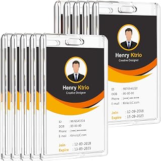 KTRIO 10 Pack Heavy Duty 2-Card Badge Holder, Clear Acrylic ID Card Holder with Easy Access Thumb Hole, Hard Plastic ID Badge Holder for Student, Nurse and Office - Vertical