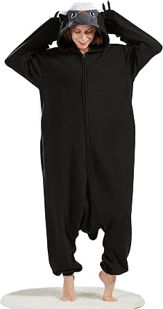DELEY النساء الرجال هالوين Onesie الكبار بيجامة الحيوان زي تأثيري ملابس منزلية ملابس النوم بذلة، غرير العسل