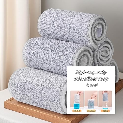 Miniatura 7 de Juego de trapeador plano y cubo con escurridor para limpieza de pisos, separa el agua sucia y limpia, trapeador limpiador de pared, 4 almohadillas