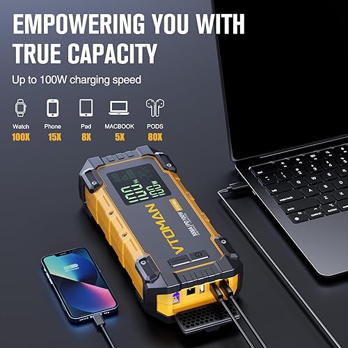 Miniatura 4 de VTOMAN V10 Max 5500A Arrancador de salto con cargador rápido USB-C de 100 W, batería de coche, arrancador portátil para todos los motores de