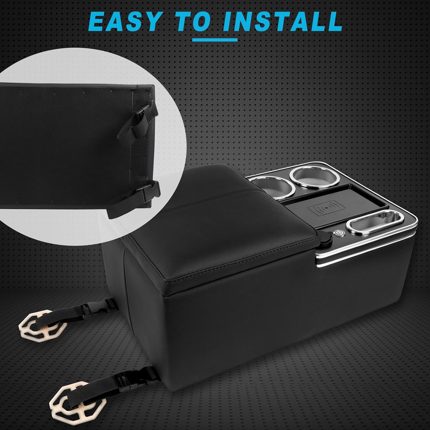 Car Center Console Armrest Organizer: with W-ireless Charging, Fast Charging, LED Light Cup Holder & Phone Holder, Rear Bench Seat Consoles with Armrest Middle Storage Box,Truck Seat Organizer for Van