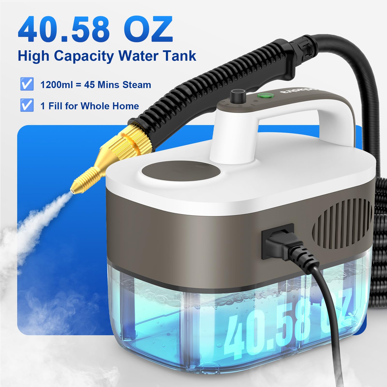 Odkurzacz parowy z 6 poziomami, zbiornik na wodę 1,2 l, przenośny wydajny parowar do czyszczenia bez chemikaliów, ręczny odkurzacz parowy do domu, samochodu, fugi, płytek, podłóg, brudu