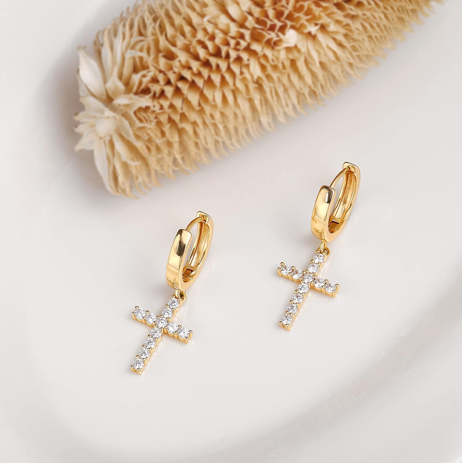 Miniatura 6 de JWEIWENCAY Pendientes de aro chapados en oro de 18 quilates para mujer