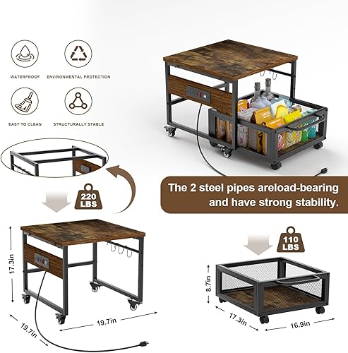 Miniatura 2 de Mini soporte para refrigerador con almacenamiento y ruedas, mini mesa de nevera resistente con tomas de corriente para refrigerador de 220 libras,