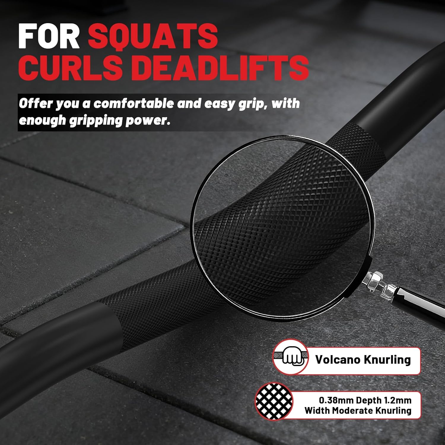 PAPABABE Curl Bar, 4ft/6.2ft Olympic EZ Barbell Bar for Weight Lifting, Curling Bar with Volcano Knurled Grip, 2 Inch Weight Bar with Multi-Angle Wrist-Friendly Design, Comfortable Grip for Bench Press Curls Deadlifts Home Gym Beginner