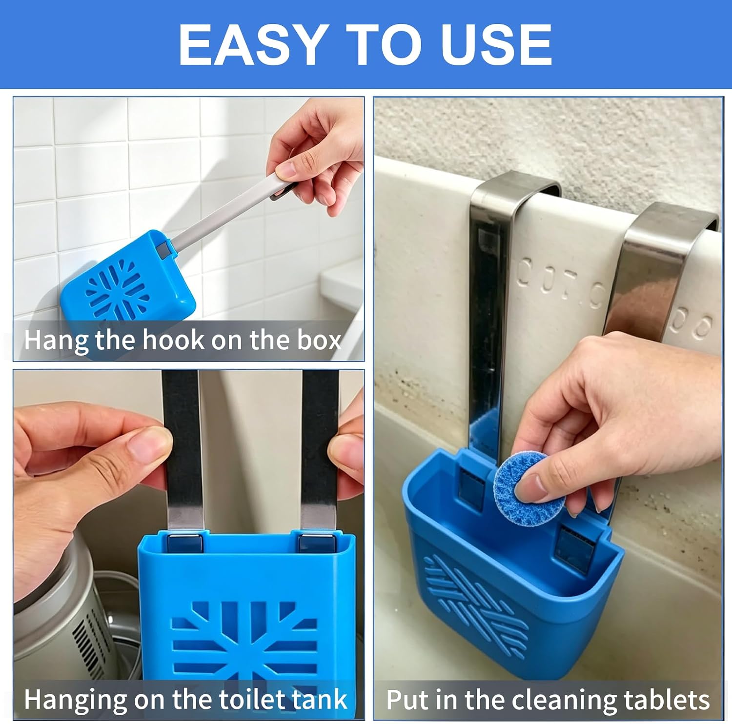 2Pcs Toilet Tank Cleaning Tablet Holder,Controlled Release Bleach Tablets Dispenser,Prevents Dissolved Residue,Hanging Toilet Cleaning Tablet Holder Extends Lifespan of Tank Cleaning Tablets