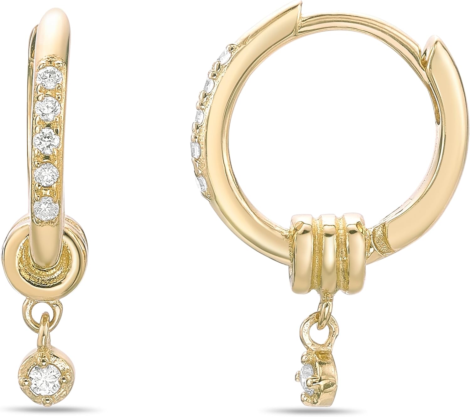 Lavari Jewelers 1/10 Carat Lab Grown Diamond Hoop Earrings for Women - 18k Yellow Gold Plated 925 Sterling Silver Dangle Charm Hoops for Her - Hypoallergenic Hinged Hoops - Playful Modern Design - Image 3