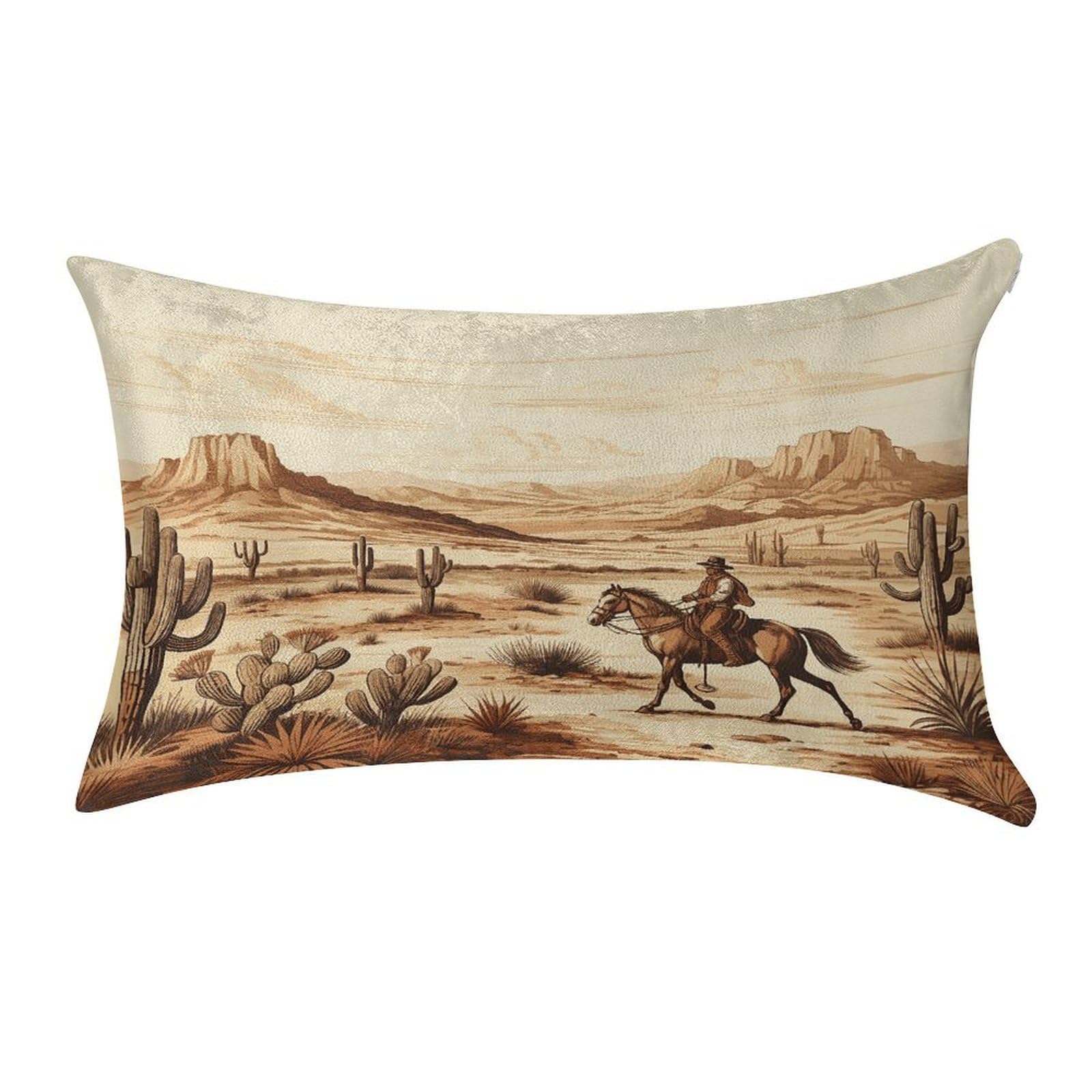 West Desert Cactus with Cowboys Riding Horses Pillow Covers Rectangular Cushion Case Cozy Decorative Throw Pillowcase Luxury Lumbar Pillow Shells with Zipper Soft Velvet Pillows Shams 12 X 20 In