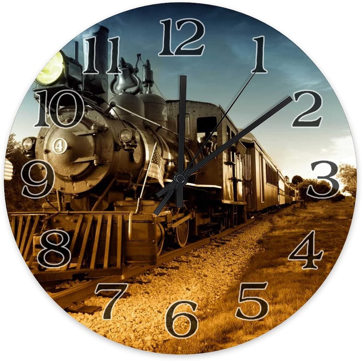 Old Train Clock Native American Indians Clock Farmhouse Clock Wooden Wall Clock 12 Inch Wall Clock Battery Operated Farmhouse Wall Decor Home Decor for Kitchen,Living Room,Bedroom,Office