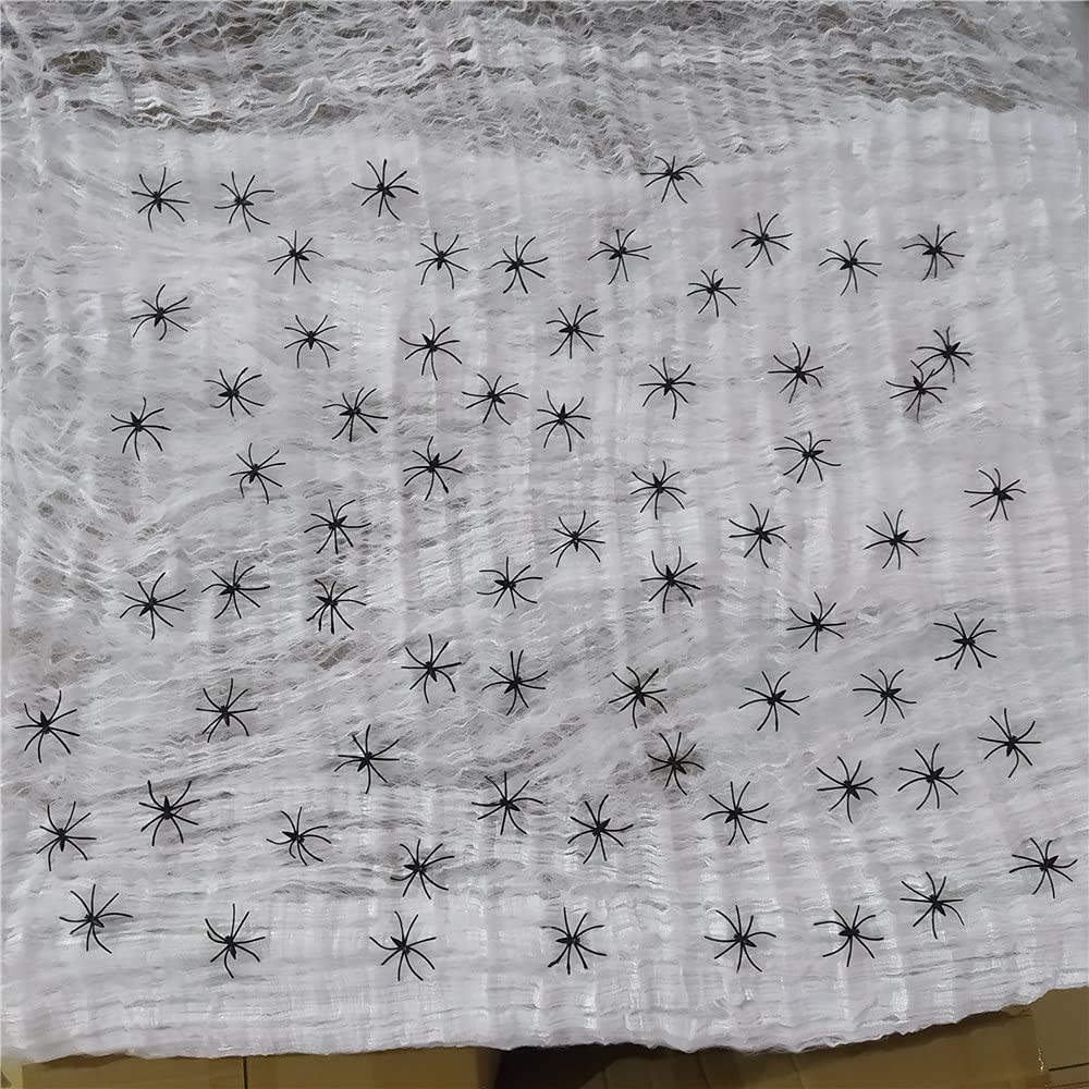ATB-Foger – Telaraña De Halloween De 100 G Con 60 Arañas De Plástico, Decoración Elástica De Algodón Artificial Para Interiores Y Exteriores, Cubre Hasta 300 Pies Cuadrados, Ideal Para Casas Embrujadas
