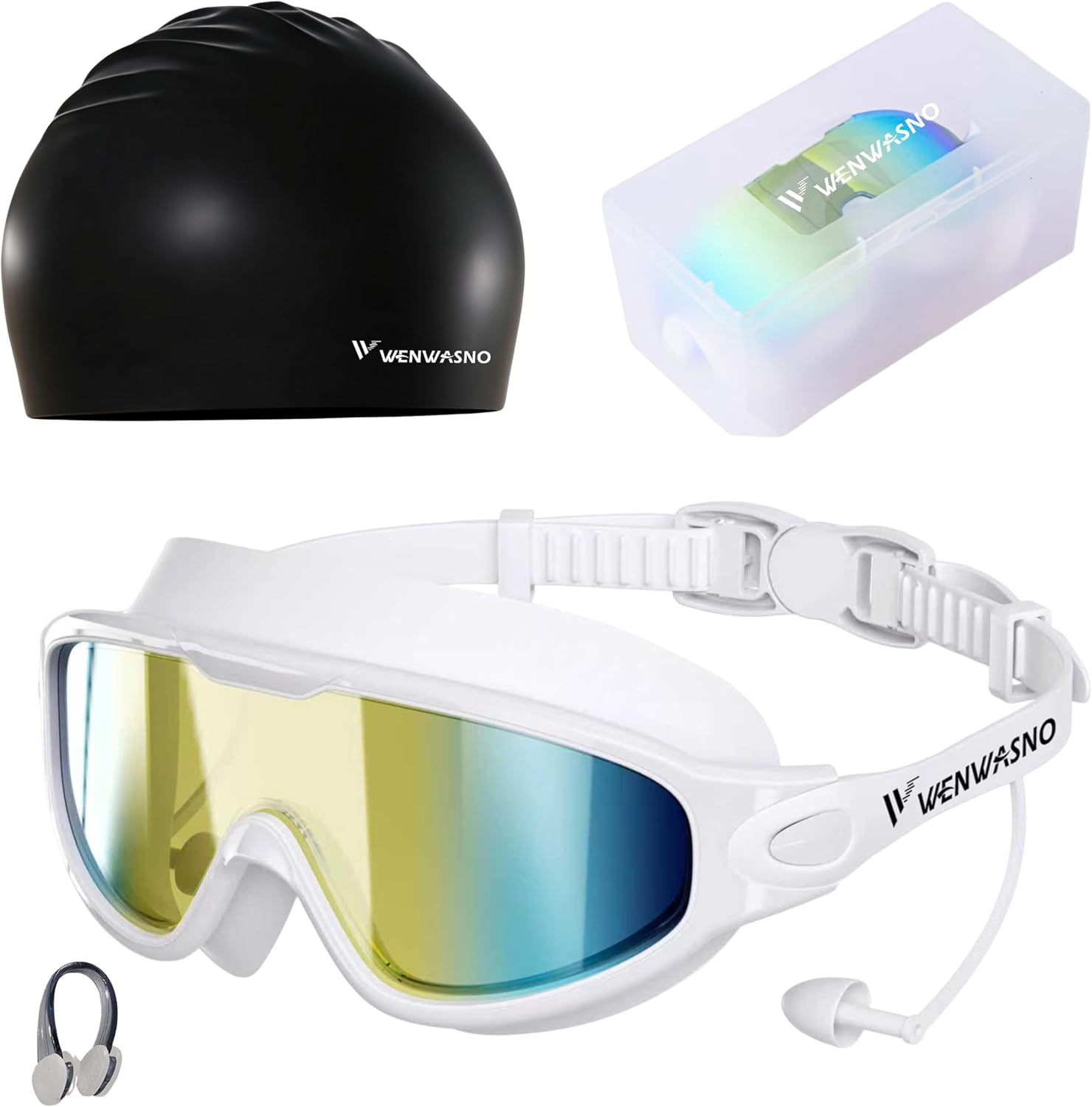 6 in 1 Swim Goggles & Swim Cap for Men Women,Waterproof,Anti-Fog,UV-resistant