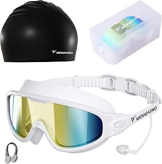 6 in 1 Swim Goggles & Swim Cap for Men Women,Waterproof,Anti-Fog,UV-resistant