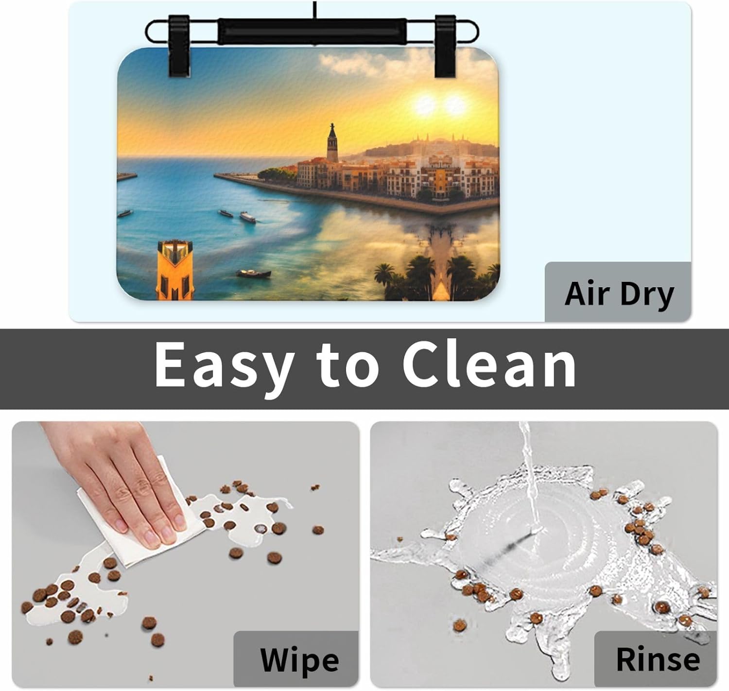 30x45cm Sunset in Barcelona Print Pet Absorbent Feeding Mat - Quick Dry Food Pad/Leather Placemat, for Dog Cat Food Bowl Water